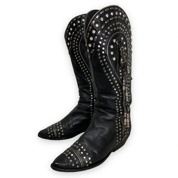 El Vaquero -  Studded Rhinestone Tassel Black Boots- - 7 - Picture 4 of 15